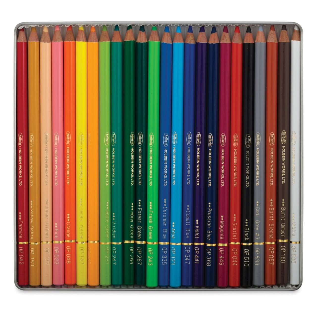 Holbein Artists' Colored Pencils - Set of 24, Tin Box, Assorted Tones